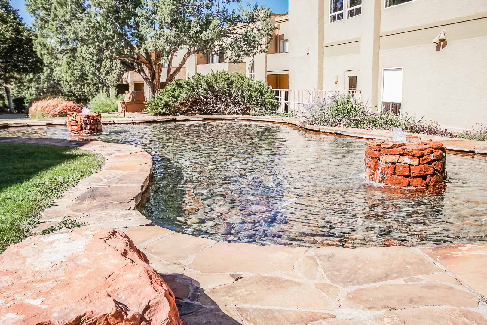 A beautiful outdoor pond at VRI's Sedona Springs Resort in Sedona, Arizona.